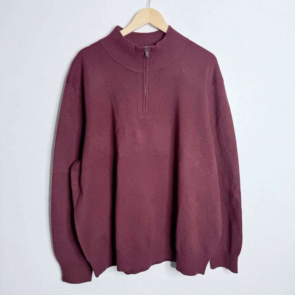 NWOT Lands End Men 1/4 Zip Pullover 2XL Burgundy‎ Preppy Minimalist Work Classic